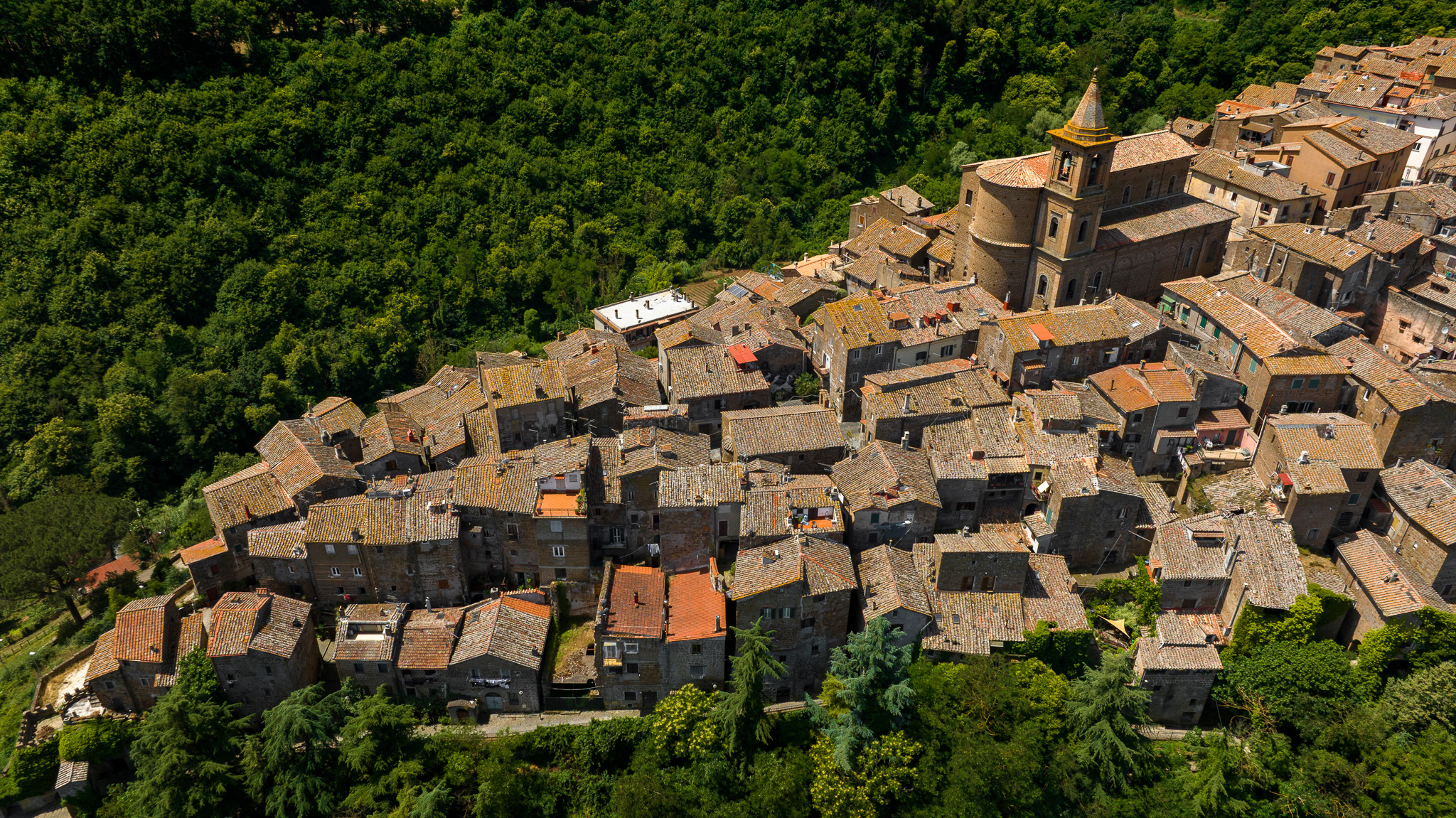Aerial view of Capranica’s historic center